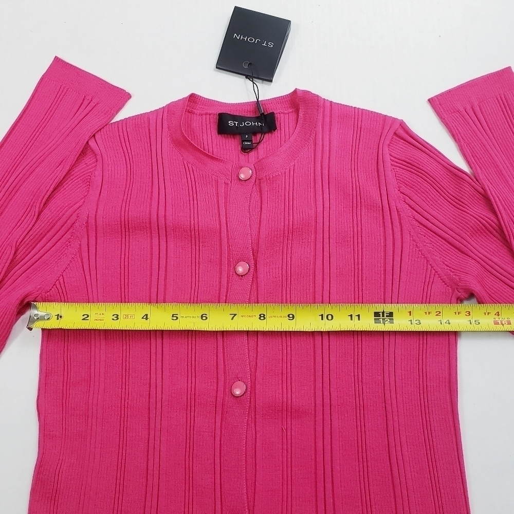 NWT St. John Super Fine Wool & Silk Ribbed Cardigan Flamingo - Picture 5 of 10